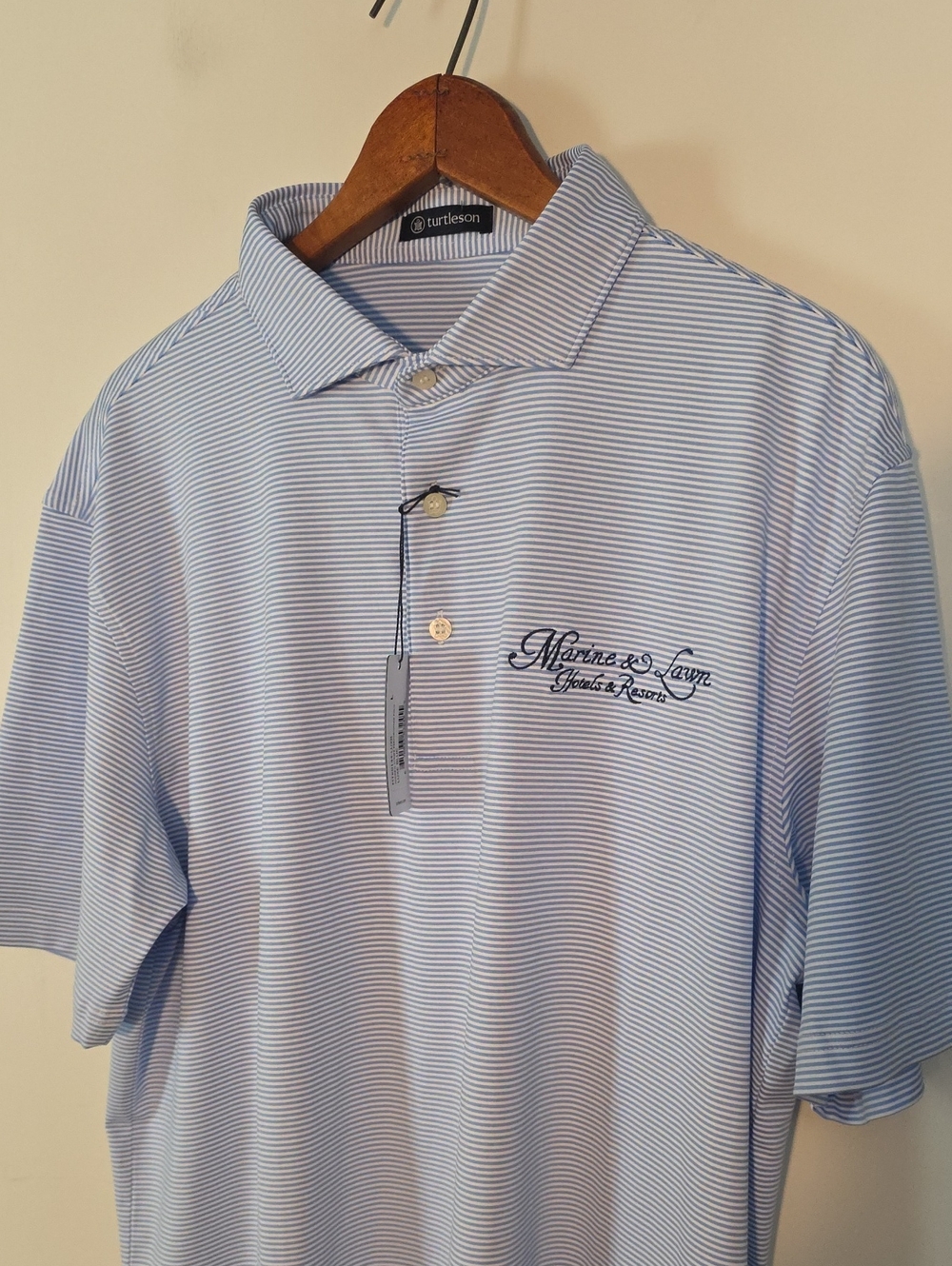 NWT Turtleson Large Light Blue Striped Polo Shirt